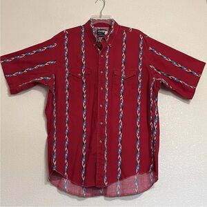 Vintage Wrangler Short Sleeve Shirt Mens Western Aztec Southwest Button Up XL